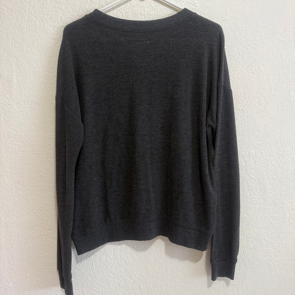 Cali 1850 Happy Graphic Sweatshirt Charcoal Gray Long Sleeve Pullover Womens M - Picture 5 of 7